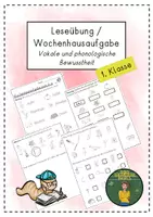 Vorschau - Arbeitsblätter - Leseübung oder Wochenhausaufgaben zu den Vokalen - Deckblatt