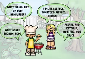 Vorschau - Arbeitsblätter - Dialogkarten: What do you like on your hamburger? I like... - Seite 1