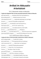 Vorschau - Arbeitsblätter - Bestimmter Unbestimmter Artikel Klasse 1 Klasse 2 Essen Deutsch Arbeitsblatt - Seite 1
