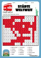 Vorschau - Arbeitsblätter - Städte weltweit Suchsel + Lösungen - Seite 1