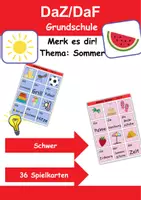 Vorschau - Arbeitsblätter - Merk es dir! schwer Thema Sommer 1. bis 4. Klasse Deutsch, DaZ/DaF, Fremdwörter Spiel - Deckblatt