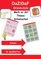 Vorschau - Arbeitsblätter - Merk es dir! schwer Thema Schulsachen 1. bis 4. Klasse Deutsch, DaZ/DaF, Fremdwörter Spiel - Deckblatt
