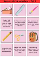 Vorschau - Arbeitsblätter - Merk es dir! schwer Thema Schulsachen 1. bis 4. Klasse Deutsch, DaZ/DaF, Fremdwörter Spiel - Seite 1