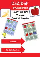 Vorschau - Arbeitsblätter - Merk es dir! schwer Thema Obst & Gemüse 1. bis 4. Klasse Deutsch, DaZ/DaF, Fremdwörter Spiel - Deckblatt