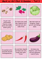 Vorschau - Arbeitsblätter - Merk es dir! schwer Thema Obst & Gemüse 1. bis 4. Klasse Deutsch, DaZ/DaF, Fremdwörter Spiel - Seite 3