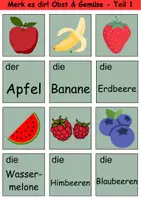 Vorschau - Arbeitsblätter - Merk es dir! einfach Thema Obst & Gemüse 1. bis 2. Klasse Deutsch, DaZ/DaF, Fremdwörter Spiel - Seite 1