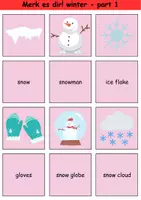 Vorschau - Arbeitsblätter - Englisch Merk es dir! Thema Winter / Matching Pairs Game winter 3. & 4. Klasse Englisch ,Fremdwörter Spiel - Seite 1