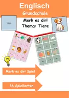 Vorschau - Arbeitsblätter - Englisch Merk es dir! Thema Tiere / Matching Pairs Game Animals 3. & 4. Klasse Englisch ,Fremdwörter Spiel - Deckblatt