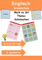 Vorschau - Arbeitsblätter - Englisch Merk es dir! Thema Schulsachen / Matching Pairs Game school supplies 3. & 4. Klasse Englisch ,Fremdwörter Spiel - Deckblatt