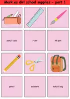 Vorschau - Arbeitsblätter - Englisch Merk es dir! Thema Schulsachen / Matching Pairs Game school supplies 3. & 4. Klasse Englisch ,Fremdwörter Spiel - Seite 1