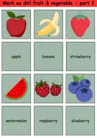 Vorschau - Arbeitsblätter - Englisch Merk es dir! Thema Obst & Gemüse / Matching Pairs Game Fruit & Vegetable 3. & 4. Klasse Englisch ,Fremdwörter Spiel - Seite 1