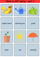 Vorschau - Arbeitsblätter - Englisch Merk es dir! Thema Frühling / Matching Pairs Game Spring 3. & 4. Klasse Englisch ,Fremdwörter Spiel - Seite 1