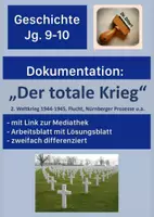 Vorschau - Arbeitsblätter - AB zur TV-Doku: "Der totale Krieg" (differenziert, mit Lösungen) Zweiter Weltkrieg, Nürnberger Prozesse, Volkssturm, Holocaust u.a. (Dokumentation) - Deckblatt