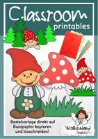 Vorschau - Mal- und Bastelvorlagen - Wichtel & Pilze Fensterbild: Bastelvorlage für den Kunstunterricht Klasse 1-4 (Herbstdeko / Wald-Zwerge / Papier-Schablonen) - Deckblatt