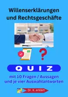 Vorschau - Test - Willenserklärungen & Rechtsgeschäfte:10 QUIZAUFGABEN mit Auswahlantworten - Deckblatt