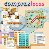 Vorschau - Stundenentwürfe - Compras locas - Spielbrett + Fragen + Geld + Rezepte - Deckblatt