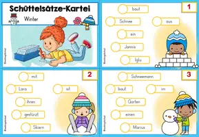 Vorschau - Arbeitsblätter - Winter Schüttelsätze Klasse 2-4 | Karteikarten & Schreibheft | Satzbau Deutsch - Seite 1