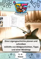 Vorschau - Arbeitsblätter - Eine Lügengeschichte planen und schreiben 📝🎨 (Aus einer Bildergeschichte eine Geschichte schreiben, Tipps zum Aufbau einer Lügengeschichte und eine Mindmap zur Gliederung) - Deckblatt