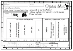 Vorschau - Arbeitsblätter - Open Mic - Mündliche Noten im Englischunterricht (mit 4 Beispielen: free time, food, family, school) - Seite 1