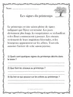 Aperçu - Feuilles d'exercices - Compréhension de lecture - PRINTEMPS (10 textes) - Page 1