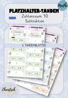 Vorschau - Aufgabenkarten - Tandemaufgaben - Platzhalteraufgaben / Subtraktion im ZR 10 - Deckblatt