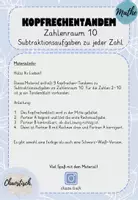 Vorschau - Aufgabenkarten - Kopfrechentandem im ZR 10 - Subtraktion (je Zahl ein Blatt) - Seite 1