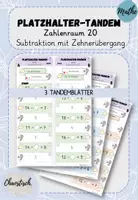 Vorschau - Aufgabenkarten - Tandemaufgaben ZR 20 - Platzhalter | Subtraktion mit ZÜ - Deckblatt