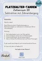 Vorschau - Aufgabenkarten - Tandemaufgaben ZR 20 - Platzhalter | Subtraktion mit ZÜ - Seite 1