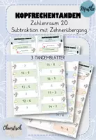 Vorschau - Aufgabenkarten - Kopfrechentandem im ZR 20 - Subtraktion mit ZÜ - Deckblatt