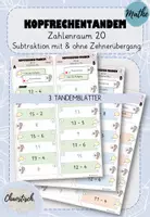 Vorschau - Aufgabenkarten - Kopfrechentandem im ZR 20 - Subtraktion mit & ohne ZÜ - Deckblatt