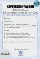 Vorschau - Aufgabenkarten - Kopfrechentandem im ZR 20 - Subtraktion (je Zahl ein Blatt) - Seite 1