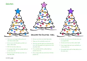 Vorschau - Mal- und Bastelvorlagen - Decorate the Christmas Trees - Knobelaufgaben - mit Lösung - Seite 1