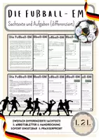 Vorschau - Arbeitsblätter - Die Fußball - EM / Europameisterschaft - Textverständnis (differenzierter Sachtext - Arbeitsblätter - Lösungen) - Deckblatt