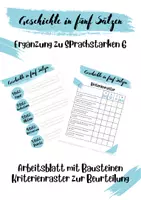 Vorschau - Arbeitsblätter - Geschichte in fünf Sätzen - Arbeitsblatt und Kriterienraster - Deckblatt