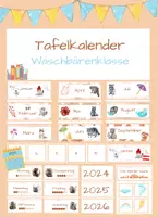Vorschau - Mal- und Bastelvorlagen - Kalender- Tafelkalender + Wetteranzeige für die Waschbärenklasse - Deckblatt