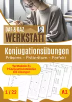 Vorschau - Arbeitsblätter - Konjugation der Grundverben (1/22), A1/A2, Präsens, Präteritum, Perfekt, alle Lösungen, Verbtabelle A1, Teil 1/22 - Deckblatt