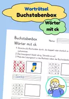 Vorschau - Arbeitsblätter - Buchstabenbox Wörter mit ck - Worträtsel / Wortsuche - Deckblatt