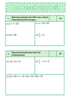 Vorschau - Arbeitsblätter - Probeschularbeit für die 6 Schulstufe - Deckblatt