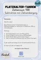 Vorschau - Aufgabenkarten - Tandemaufgaben ZR 100 - Platzhalter | Subtraktion mit ZÜ - Seite 1