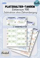 Vorschau - Aufgabenkarten - Tandemaufgaben ZR 100 - Platzhalter | Subtraktion ohne ZÜ - Deckblatt