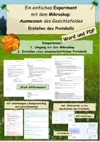 Vorschau - Arbeitsblätter - Einfaches Experiment mit dem Mikroskop, protokollieren - Deckblatt