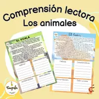 Vista previa - Hojas de trabajo - Comprensión lectora: Los animales - Portada