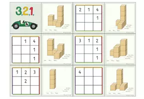 Vorschau - Stationenlernen - Würfelgebäude - Domino 3x3 mit Selbstkontrolle, Niveau: leicht (Nr. 1) - Seite 2