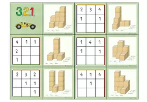 Vorschau - Stationenlernen - Materialpaket: Domino Würfelgebäude (6 Dominos in 3 Niveaustufen) - Seite 3