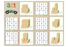 Vorschau - Stationenlernen - Würfelgebäude - Domino 3x3 mit Selbstkontrolle, Niveau: mittel (Nr. 1) - Seite 3