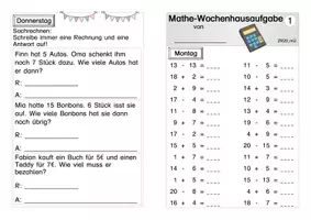 Vorschau - Arbeitsblätter - Wochenhausaufgabe Mathe Klasse 1 2 - Seite 1