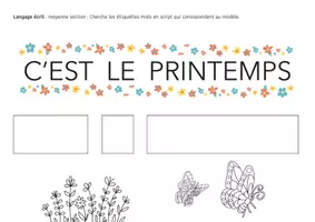 Aperçu - Feuilles d'exercices - fiche "c'est le printemps" - recherche de mots en script et cursive - Page 1