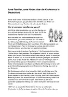 Vorschau - Arbeitsblätter - arme Familien und Kinderarmut: Ethik, Text und Arbeitsblatt - Seite 1