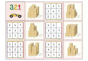 Vorschau - Stationenlernen - Würfelgebäude - Domino 3x3 mit Selbstkontrolle, Niveau: schwierig (Nr. 1) - Seite 3