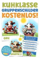 Vorschau - Stationenlernen - Kuhklasse Klassentier Kuh Gruppenschilder kostenlos - Deckblatt